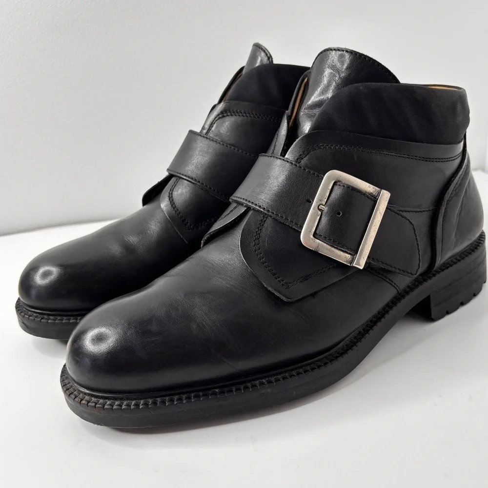 VTG Kenneth Cole Boots Mens 10.5 Black Leather Monk Strap Made in Italy 90s Moto